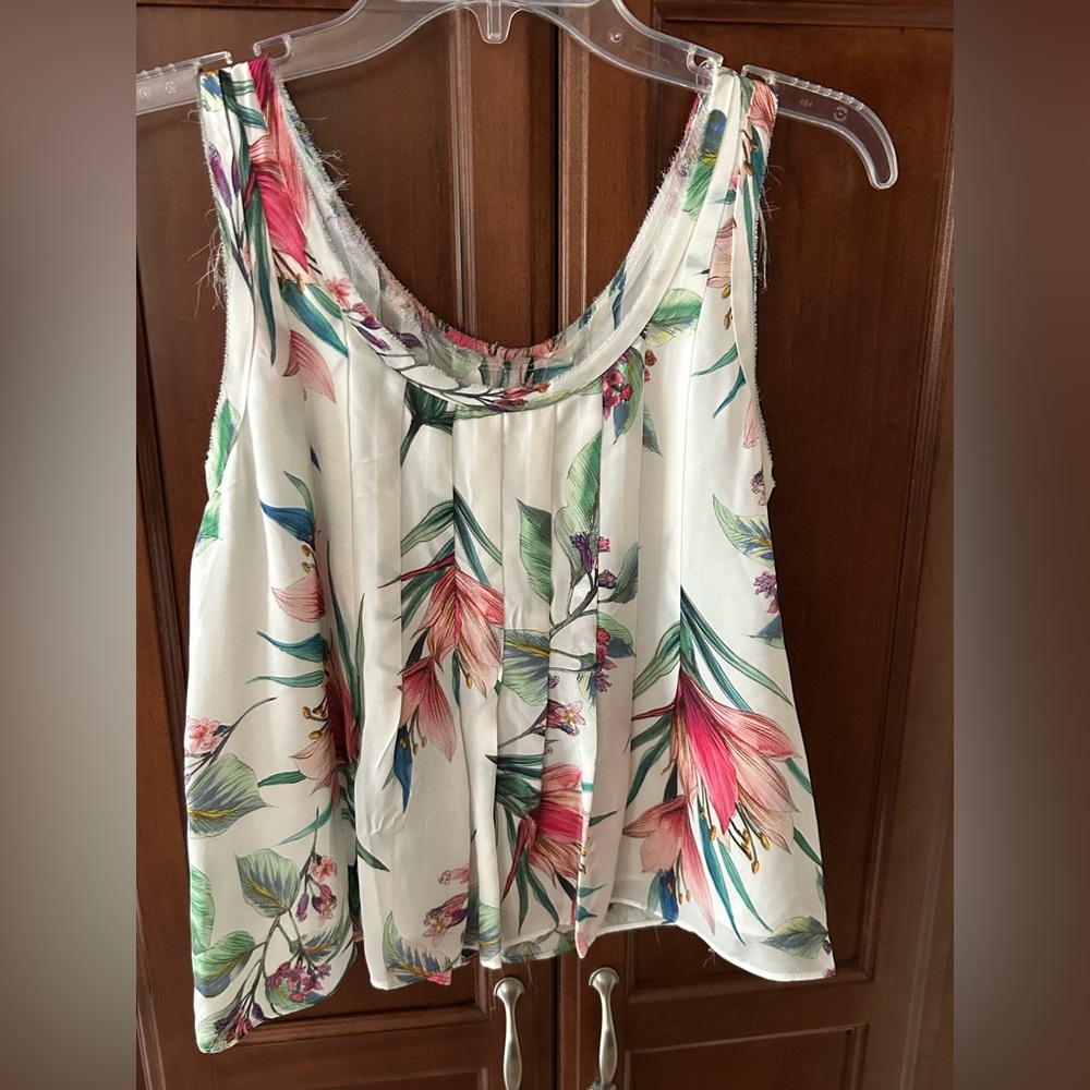 Floral Sleeveless Top - White and Pink